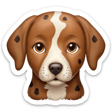 photorealistic brown Labrador retriever with spotted calico pattern, detailed fur texture, lifelike eyes sticker