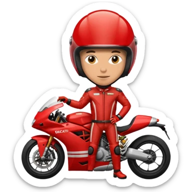 biker with red ducati helmet and red ducati suit sticker