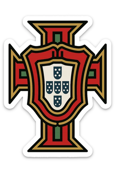 Portugal logo, classic crest style, traditional, detailed, red and green colors sticker