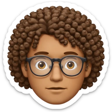 homme blanc brun avec cheveux frisés et lunette, vue de face sticker