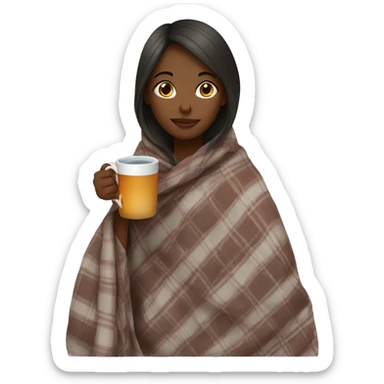 Girl drinking tea wrapped in a plaid blanket  sticker