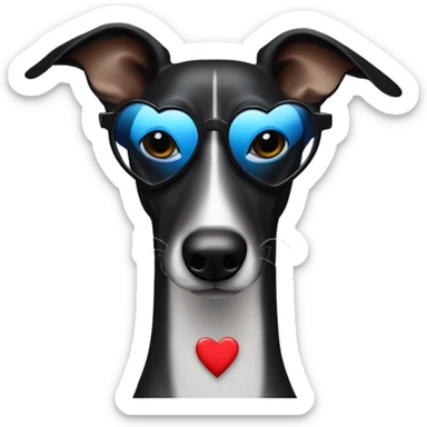 Black greyhound with love heart shaped sunglasses sticker