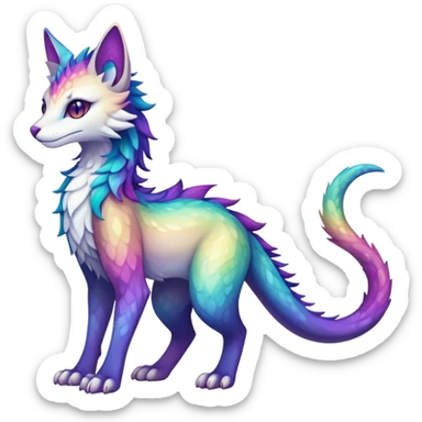 Kawaii dark rainbow iridescent fantasy ethereal feline-vernid-sergal-fursona animal creature with a tufted tail full body with intricate markings sticker