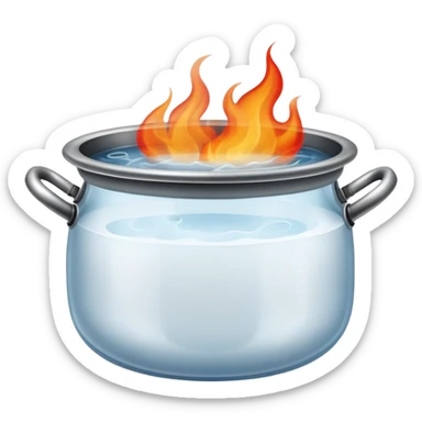 pot with boiling water and steam rising, with fire beneath the pot sticker