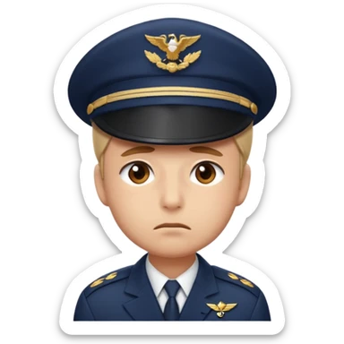Slack-style emoji of a pilot wearing a navy captain hat feeling sad sticker
