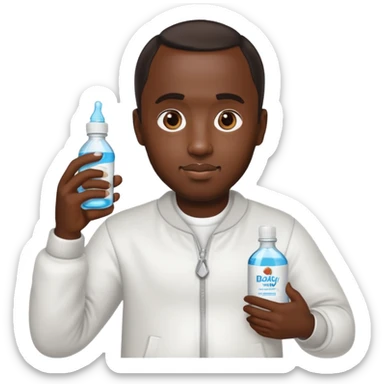 P Diddy holding a bottle of baby oil sticker