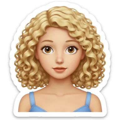 Mujer rubia, pelo rizado hasta los hombros, Raya del pelo al lado, Ojos almendrados sticker
