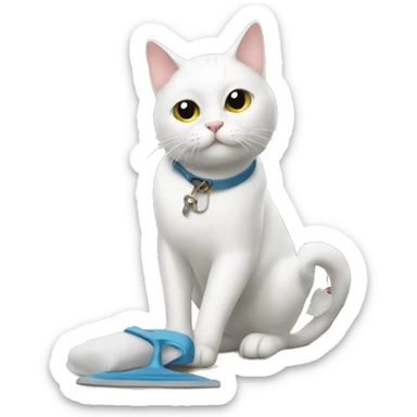 White cat cleaning up shoes sticker