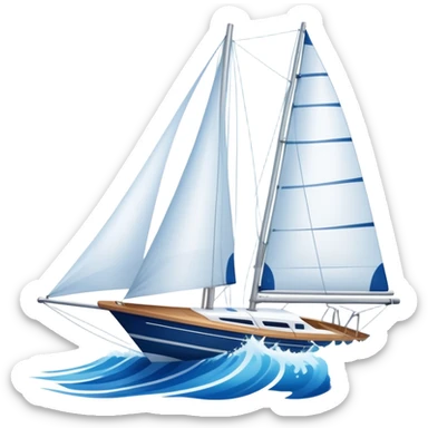 An icon featuring a sleek sailboat with billowing sails cutting through the waves. The design includes the boat's mast, a wind-filled sail, and water splashes, symbolizing the thrill and skill of sailing. Transparent background highlights the elegance and power of wind-driven sports. sticker