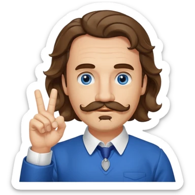 French writer Corneille, brown mi-long wavy hair, bold on the forehead, moustache, goatee, dressed with a collar,blue eyes, with the finger up sticker