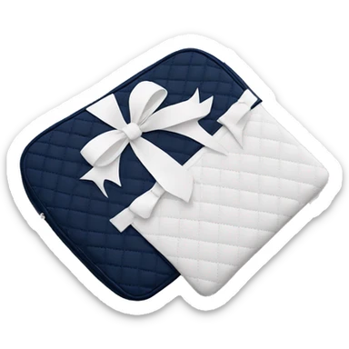 Navy blue quilted laptop case with a white bow on the case sticker