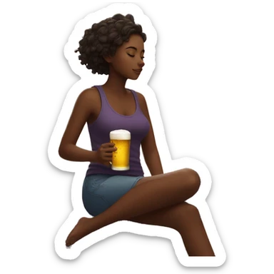 Girl sat on a nebula drinking beer surrounded by golden stars and planets sticker