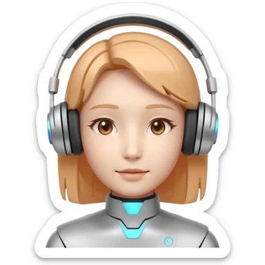 AI Call Agent holo-human-like Cyber AI face, warm, calm and friendly. Holographic look.Soft AI face with a listening, welcoming expression, minimal facial lines, calm eyes. Light headset. Bot. sticker