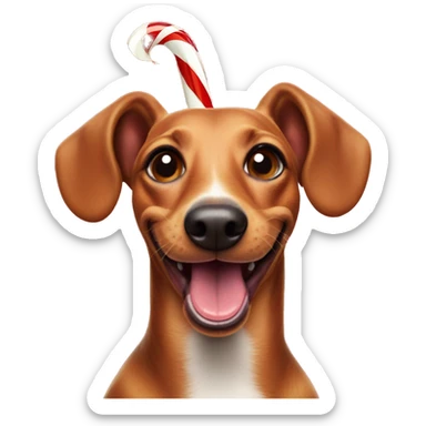 Sausage Dog smiling christmas candy cane in mouth sticker