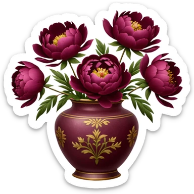 burgundy peonies in a vintage vase sticker