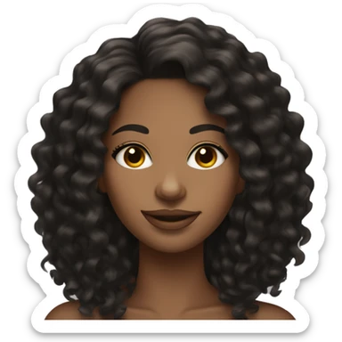 pretty brown woman with long mid length black curly hair with eyelashes  sticker