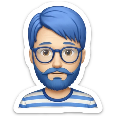 blue long hair glasses man with beard and striped shirt sticker