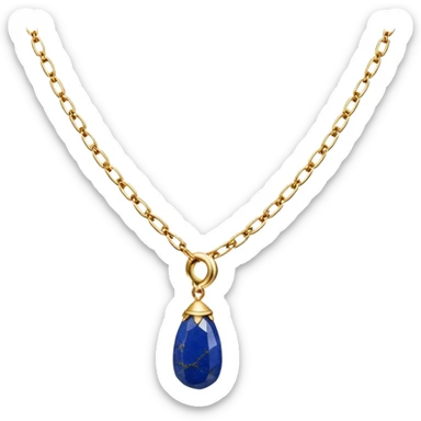 delicate floating gold chain with a raw lapis lazuli stone, glowing faintly sticker