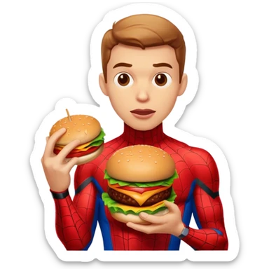 spider man eating burger  sticker