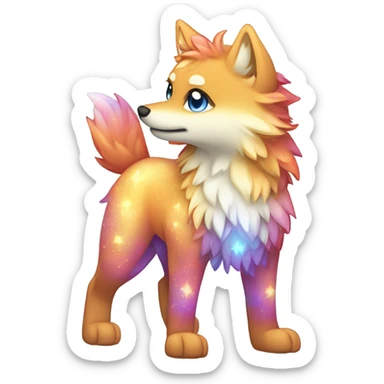 Colorful Shiny Sparkly Fionbri-Falvie-sparkle-wolf-sona full body with intricate markings sticker