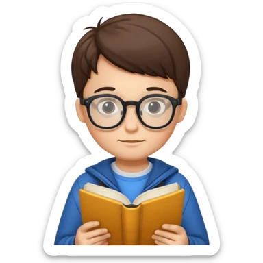 Boy wearing specs and reading books sticker