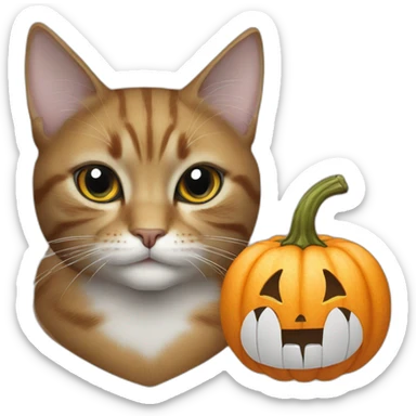 cat whit a nife and a pumpkin sticker