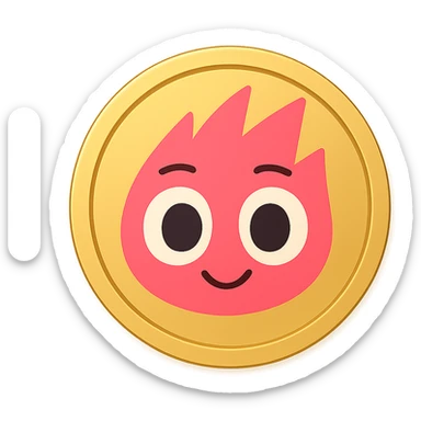 Create an emoji style gold token with a simple rim, featuring only the mascot head from the provided image. The design should have minimal details, no shadows, and be centered on a transparent background. The mascot head should be as in the reference image, but with a slightly rounder face, styled to look like an emoji gold token with a simple rim. sticker