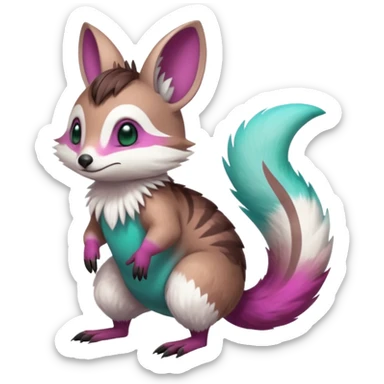 Green-Cyan-Magenta-gradients Minccino-Emolga-Numbat-Sergal-fusion-hybrid-animal-creature, full body sticker