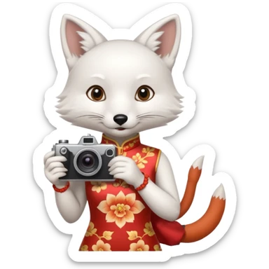 white fox, cheongsam ancient white fox with camera sticker