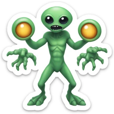 An alien with 6 arms and 5 eyes and 3 tails  sticker