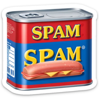 A can of classic “SPAM” (rectangular shaped can like the way spam is shaped) can you increase the red and blue colors here— more blue sticker