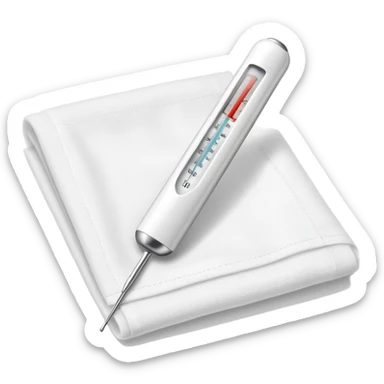 digital thermometer resting on top of folded clean gauze pad sticker