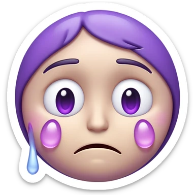 3D emoji of a sad face with tear and soft glow, purple tone, empathetic and soft expression sticker
