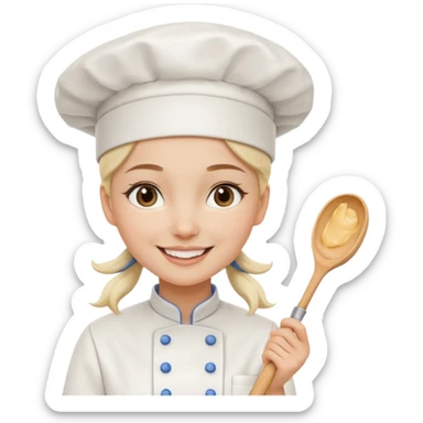 Young female baker - wearing a white chef's hat and holding a cream piping bag sticker