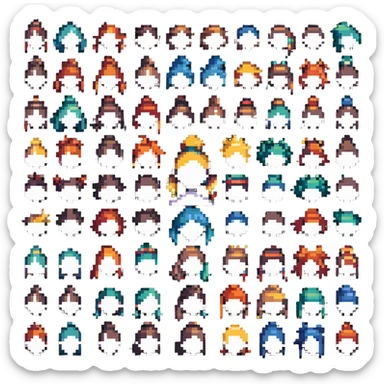 pixel art different hairstyles collection sticker