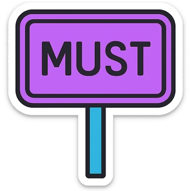 the road sign with the word must. don't use yelloe color sticker