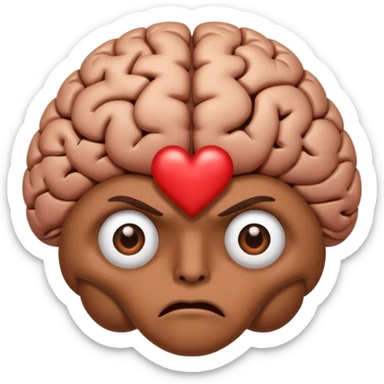 image of the brain with heart eyes and another image of the brain disgusted/angry sticker