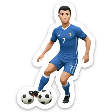 Ronaldo dribbling with a touch into a football While wearing a 2018 Retro blue kit  sticker