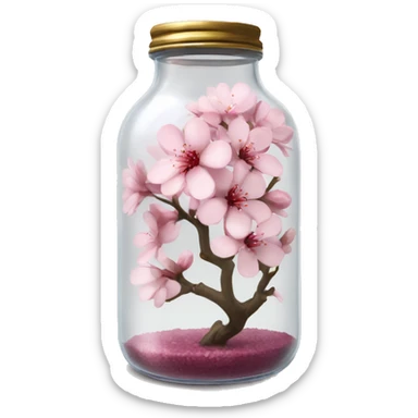 Realistic sakura flower in a transparent jar vase sticker