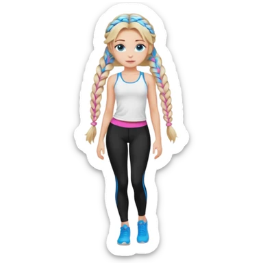 Beauty with blonde balayage and pink highlights long hair half braids with blue eyes wear White sexy top and black Leggins and Bootheels sticker