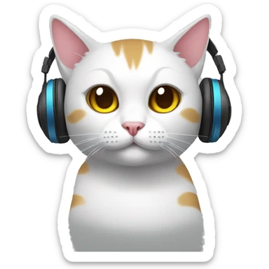 gamer cat with headphones sticker