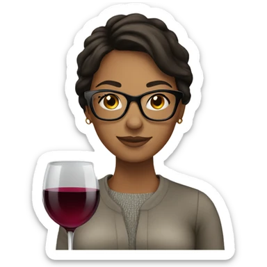 brunette with glasses and a glass of wine sticker