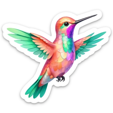 peach pink and mint humming bird, verywarm colours  sticker