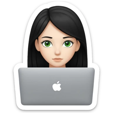 Girl whit a mackbook, black and straight Hair. Green eyes sticker