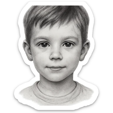 black and white portrait of a child boy's face in general style sticker
