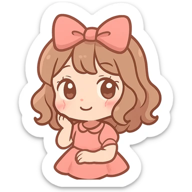 pink bow, pretty and cute, chibi style sticker sticker