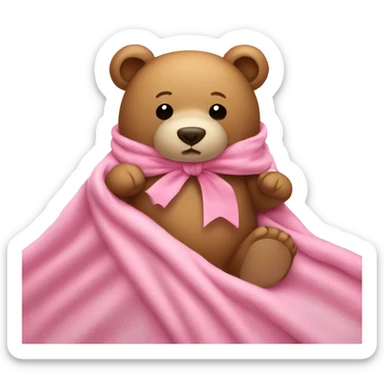 Stuffed bear wearing a bow covered with a pink blanket cute sticker