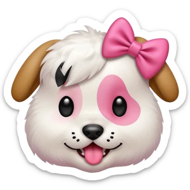 This puppy HEAD 🐶 with a pink bow and tongue out, please in apple ios emoji stylem not fluffy!! sticker