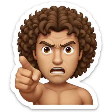 Angry Tan man with big curly brown hair pointing at me sticker