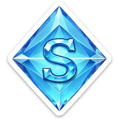 Create a custom emoji badge featuring a stylized, glossy letter “S”. Style it after the Diamond rank from League of Legends. Use crystalline blue tones, sharp reflections, faceted textures, and a high-end glowing frame.
 sticker